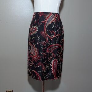 Casual Corner Black and Red Paisley Pencil Skirt